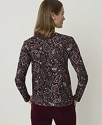 Ann Taylor Petite Paisley Crew Neck Top Black Women's
