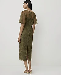 Ann Taylor Lace Flutter Sleeve Midi Dress Olive Sprig Women's