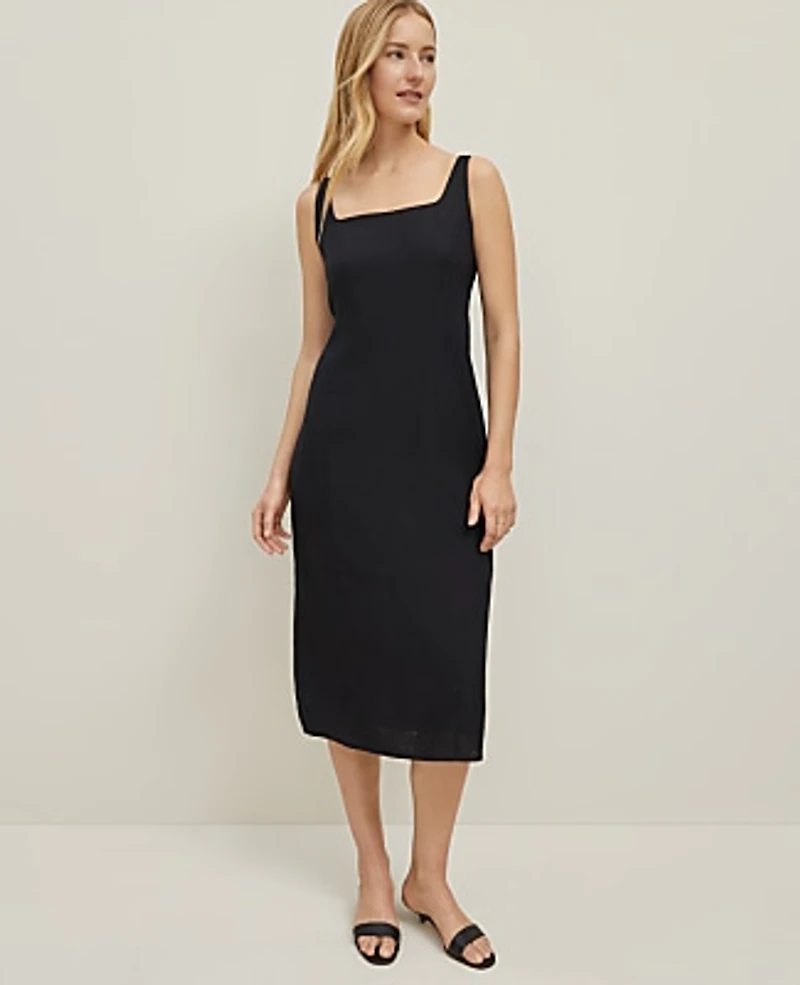 Ann Taylor Linen Blend Square Neck Sheath Dress Size 4 Black Women's
