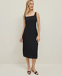 Ann Taylor Linen Blend Square Neck Sheath Dress Size 4 Black Women's