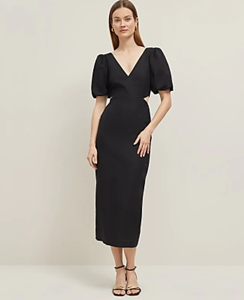 Ann Taylor Linen Blend Cutout Dress Size 8 Black Women's