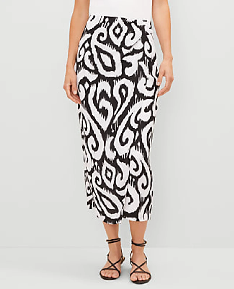 Ann Taylor Ikat Sarong Pencil Skirt Size 10 Black Women's