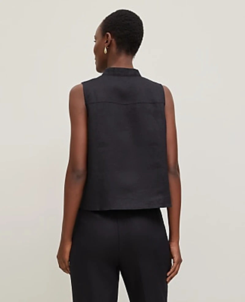 Ann Taylor Linen Sleeveless Shirt Black Women's