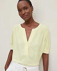 Ann Taylor Half Sleeve Linen Blend Popover Top Size Large Yellow Pear Women's