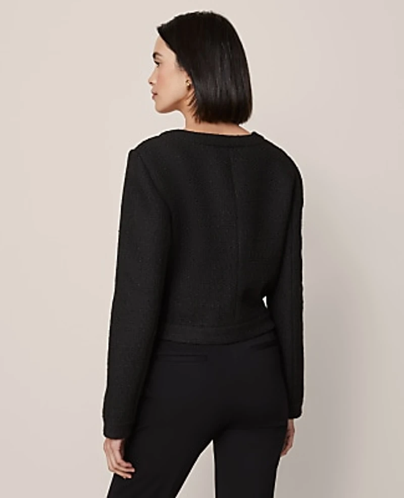 Ann Taylor Tweed Cropped Jacket Black Women's