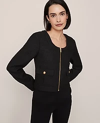 Ann Taylor Tweed Cropped Jacket Black Women's