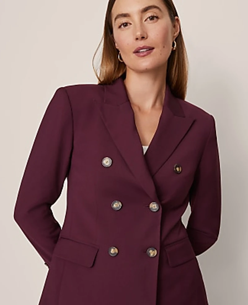Ann Taylor The Fitted Long Double Breasted Blazer Size 8 Poised Plum Women's