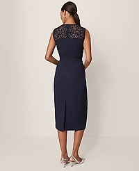 Ann Taylor Lace Trim Satin Midi Dress Night Sky Women's