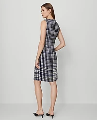 Ann Taylor Tweed Button Shift Dress Navy/White Combo Women's