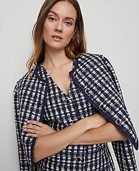Ann Taylor Tweed Button Shift Dress Navy/White Combo Women's