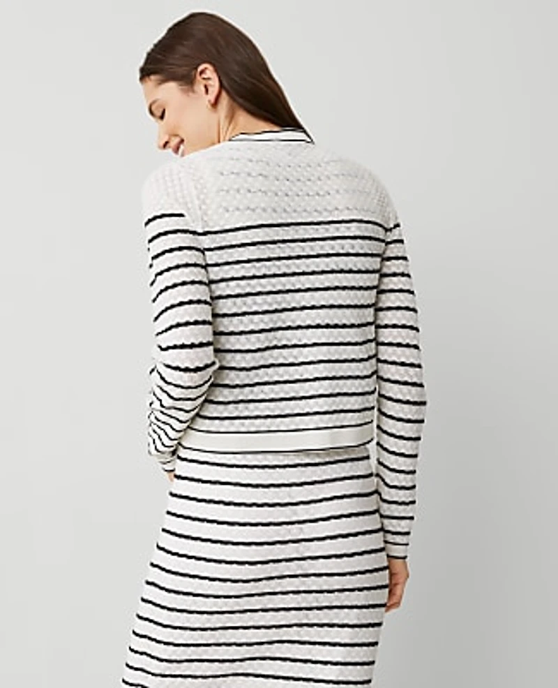 Ann Taylor Petite Textured Striped Pocket Cardigan White/Black Multi Women's