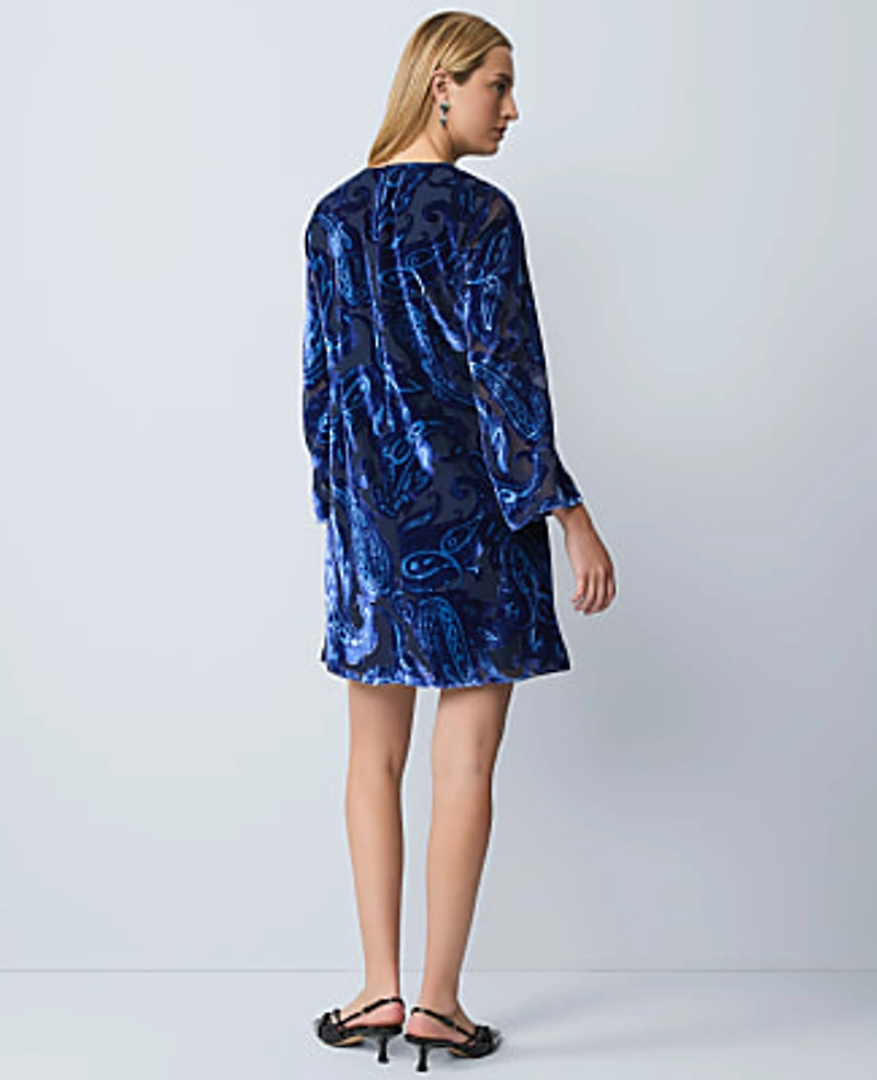 Ann Taylor Studio Collection Velvet Paisley Shift Dress Night Sky Women's