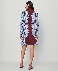 Ann Taylor Paisley Ruffle Collar Flare Dress Size 0 Windsor Wine Women's