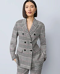 Ann Taylor The Fitted Long Blazer Plaid Black Women's