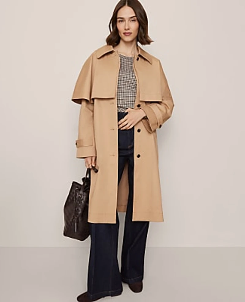 Ann Taylor Removable Cape Trench Coat Cafe Au Lait Women's