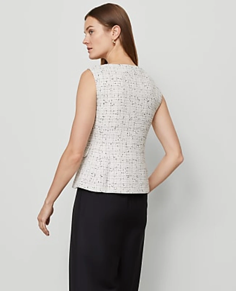 Ann Taylor Tweed Square Neck Vest Size 14 Charcoal/White Combo Women's