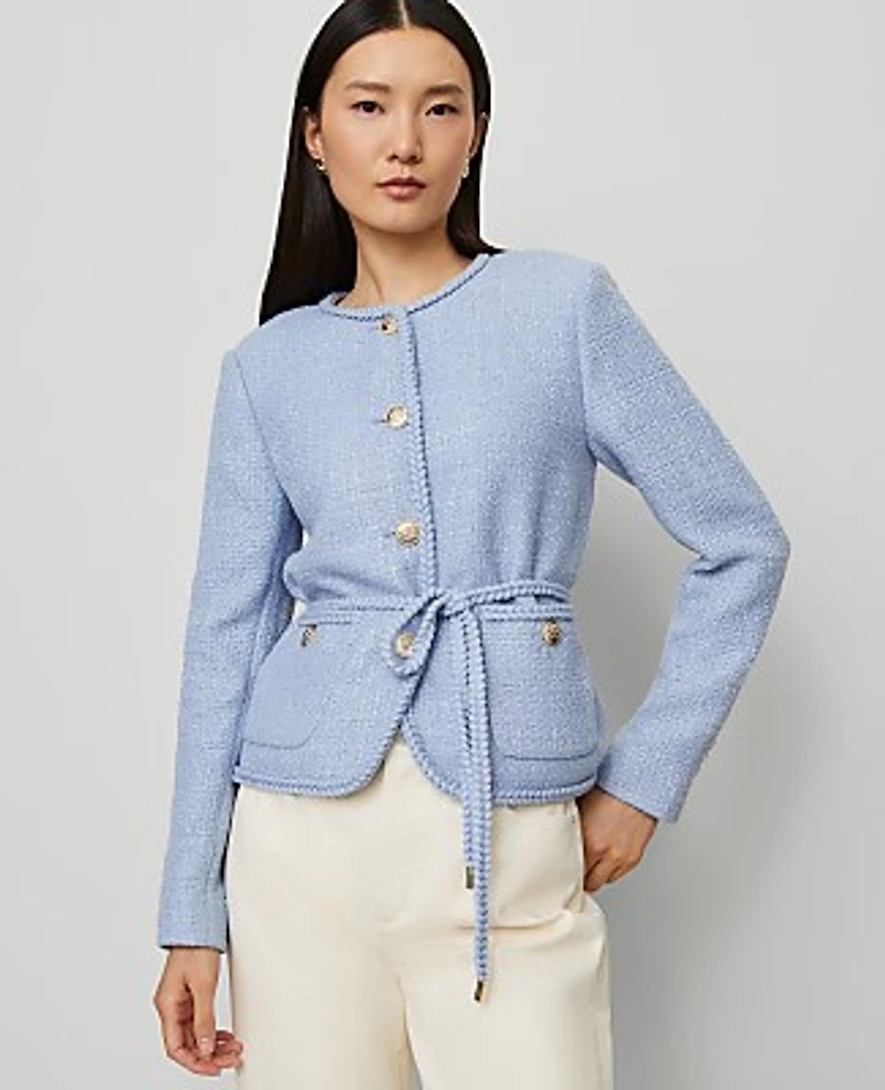 Ann Taylor Tweed Belted Jacket Women's