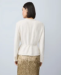 Ann Taylor Tweed Belted Jacket Size 14 Winter White Women's