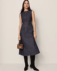 Ann Taylor Weekend Crew Neck Flare Midi Dress Size 0 Deep Indigo Women's