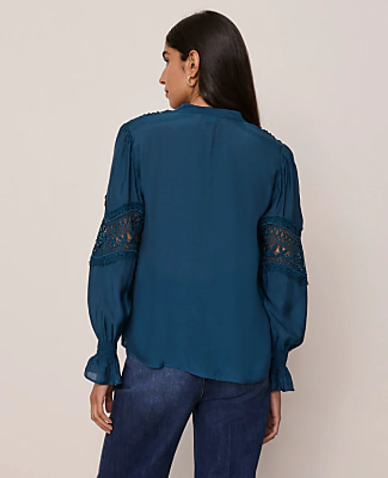 Ann Taylor Lace Trim Blouse Size XS Moonlit Backdrop Women's