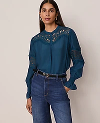 Ann Taylor Lace Trim Blouse Size XS Moonlit Backdrop Women's