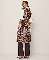 Ann Taylor Animal Print Belted Trench Vest Almond Croissant Women's