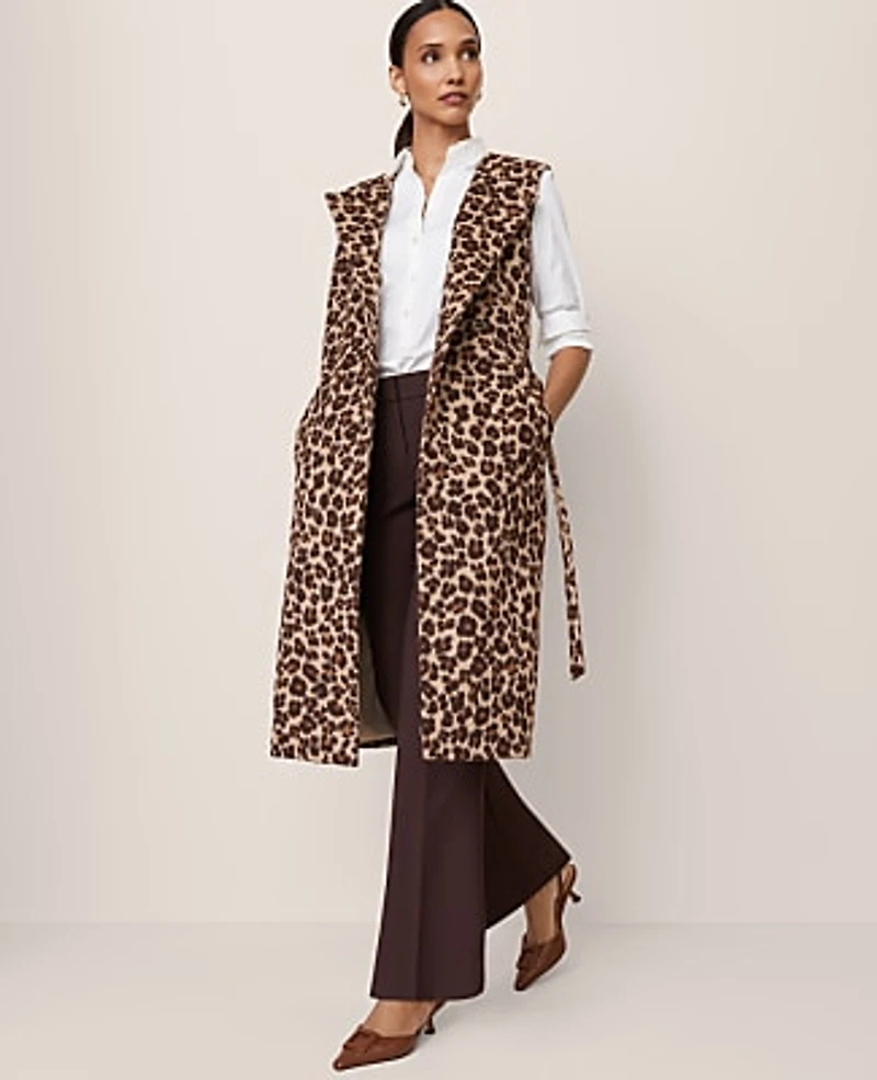 Ann Taylor Animal Print Belted Trench Vest Almond Croissant Women's