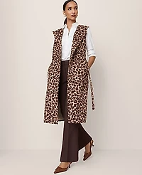 Ann Taylor Animal Print Belted Trench Vest Almond Croissant Women's