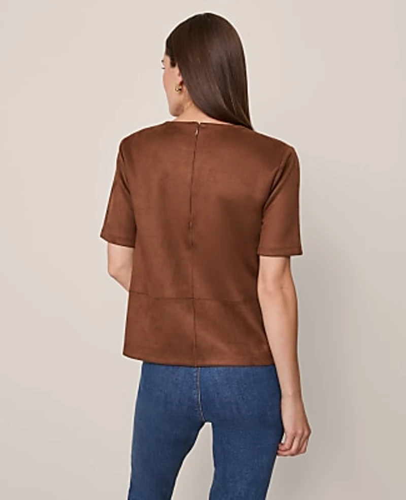 Ann Taylor Faux Suede Top Size XS Chocolate Mousse Women's
