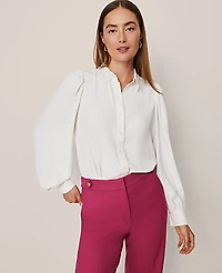 Ann Taylor Lace Collar Blouson Sleeve Shirt Winter White Women's