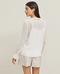Ann Taylor Tie Neck Ruffle Popover Top Size Medium Winter White Women's
