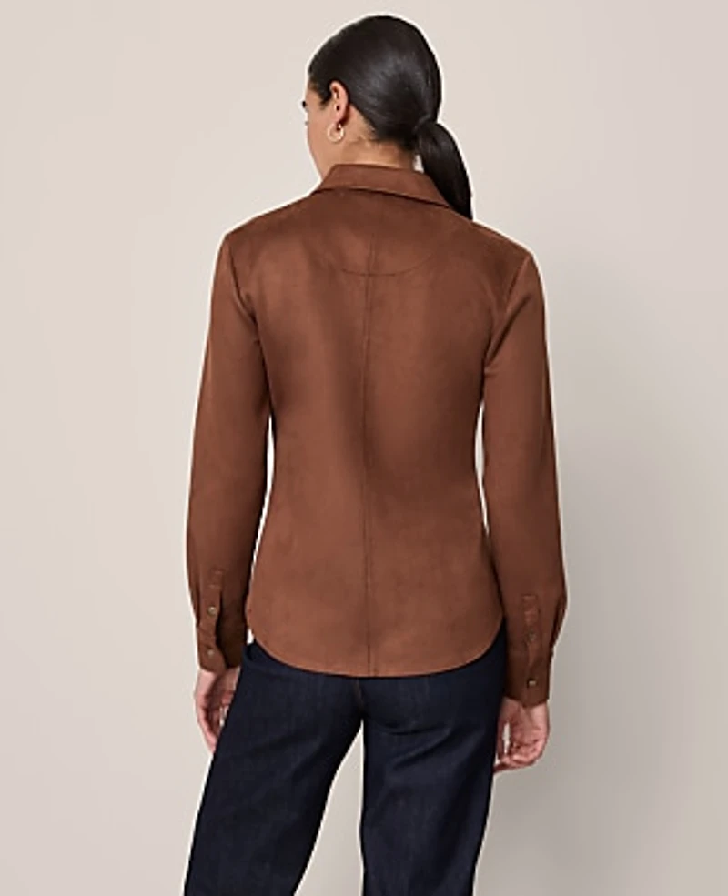 Ann Taylor Faux Suede Pocket Shirt Size XS Chocolate Mousse Women's