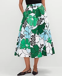 Ann Taylor Floral Tea Length Skirt Size 2 Leafy Green Women's