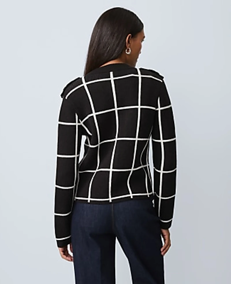 Ann Taylor Windowpane Utility Sweater Jacket Black Women's