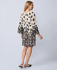 Ann Taylor Floral Ruffle Trim Flare Dress Black Women's