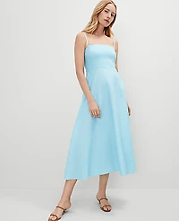 Ann Taylor Linen Blend Midi Dress Gulf Stream Blue Women's