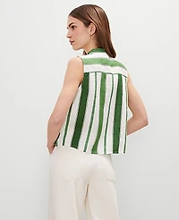 Ann Taylor Striped Linen Tank Top Leafy Green Women's