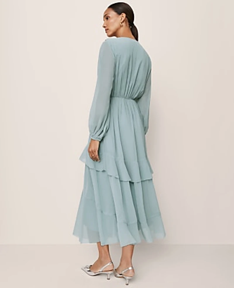 Ann Taylor V-Neck Ruffle Maxi Dress Lakeside View Women's