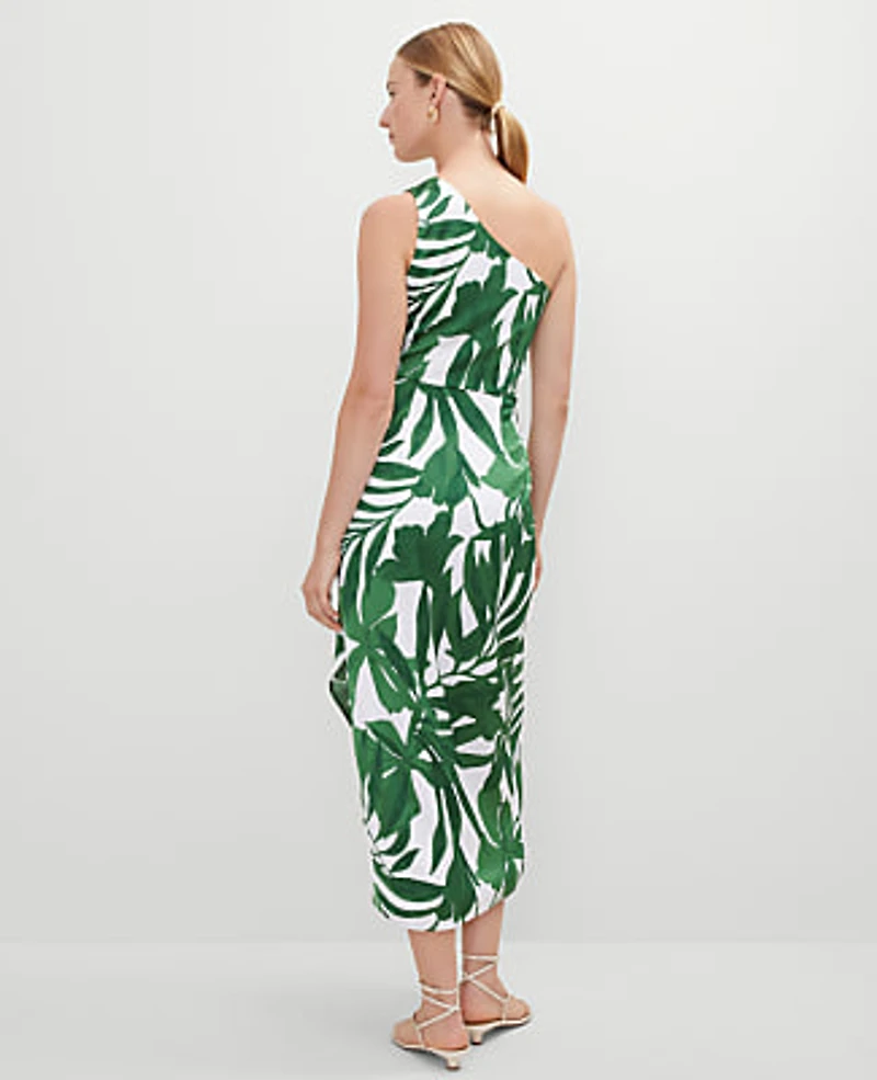 Ann Taylor Satin One-Shoulder Midi Dress Leafy Green Women's