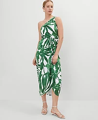 Ann Taylor Satin One-Shoulder Midi Dress Leafy Green Women's