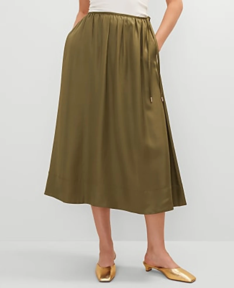 Ann Taylor Petite Side-Tie Midi Skirt Moss Green Women's