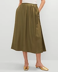 Ann Taylor Petite Side-Tie Midi Skirt Moss Green Women's