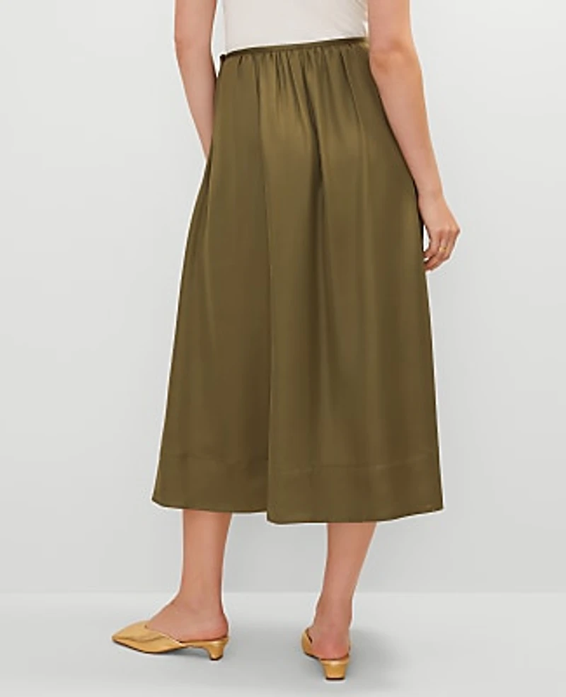 Ann Taylor Petite Side-Tie Midi Skirt Moss Green Women's