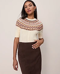 Ann Taylor Fair Isle Cable Sweater T-Shirt Seedpearl Women's