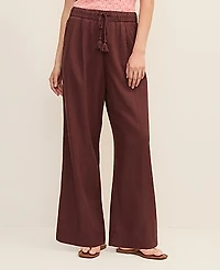 Ann Taylor Petite Weekend Easy Fit Wide-Leg Pant Linen Blend Rich Walnut Women's