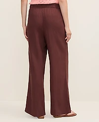 Ann Taylor Petite Weekend Easy Fit Wide-Leg Pant Linen Blend Rich Walnut Women's
