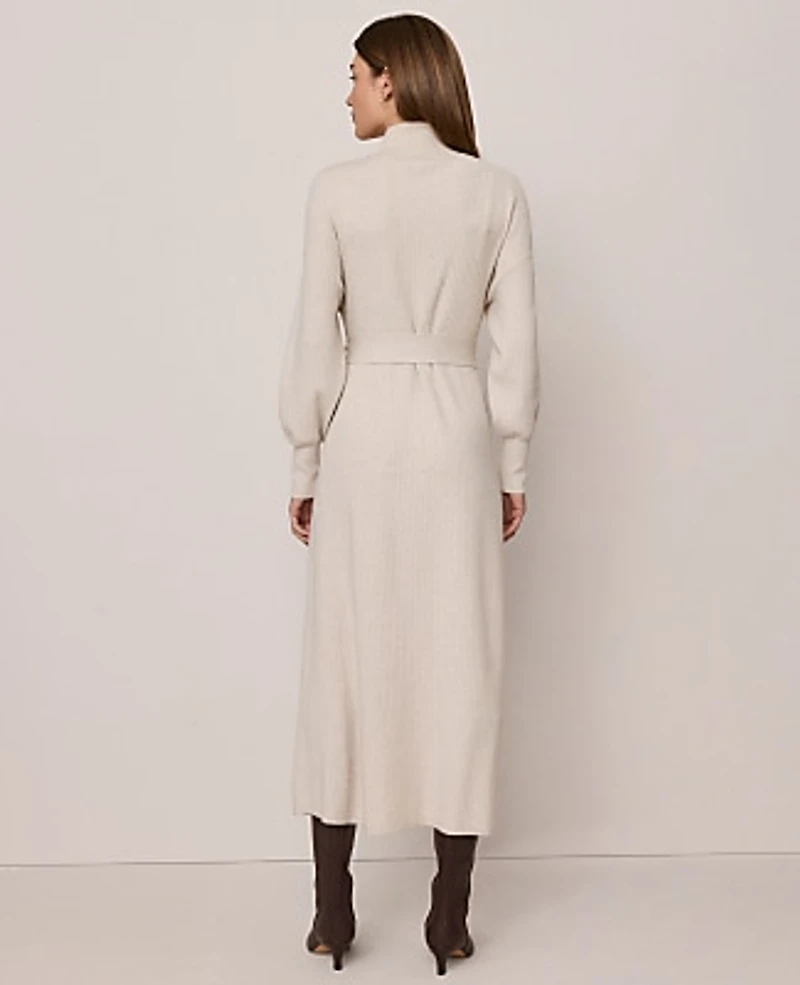 Ann Taylor Weekend Ribbed Turtleneck Sweater Dress Pale Sand Heather Women's