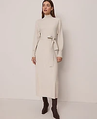 Ann Taylor Weekend Ribbed Turtleneck Sweater Dress Pale Sand Heather Women's