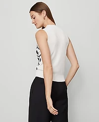 Ann Taylor Floral Embroidered Sweater Shell Top White/Navy Women's