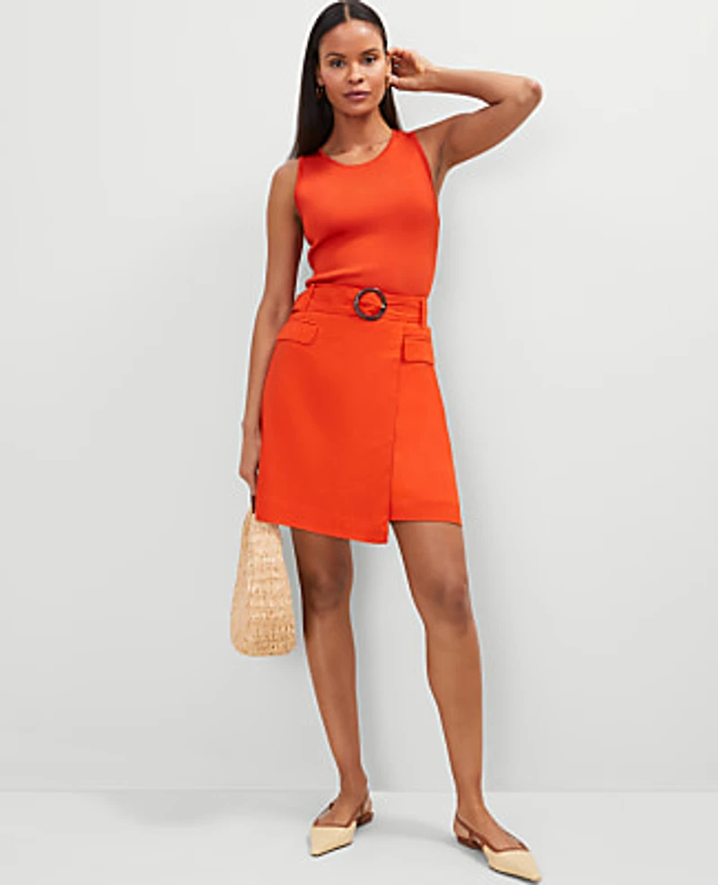 Ann Taylor Petite Belted Wrap Skirt Size 2 Red Pepper Women's